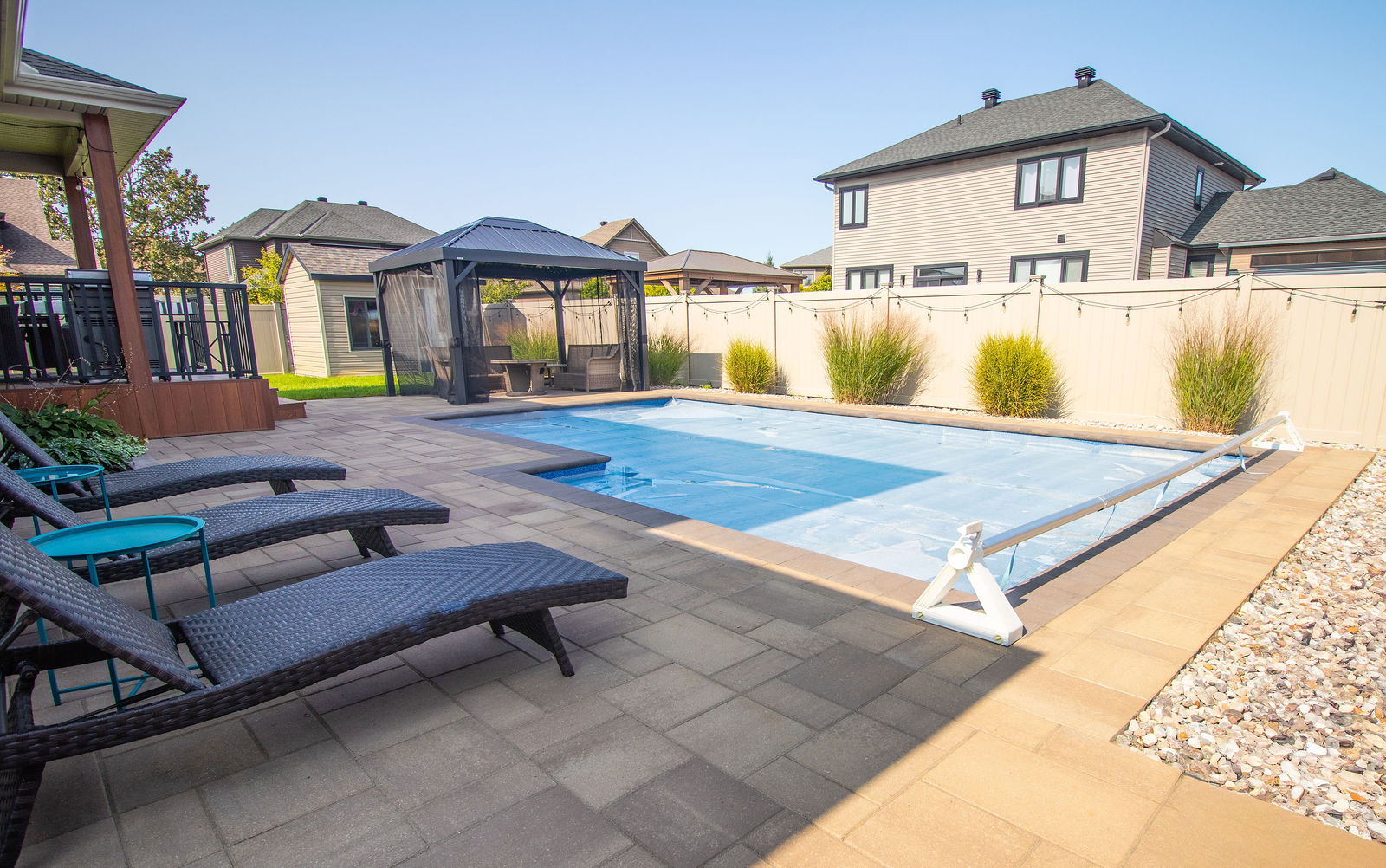 Main view of Linear Pool and Deckside Patio Build.