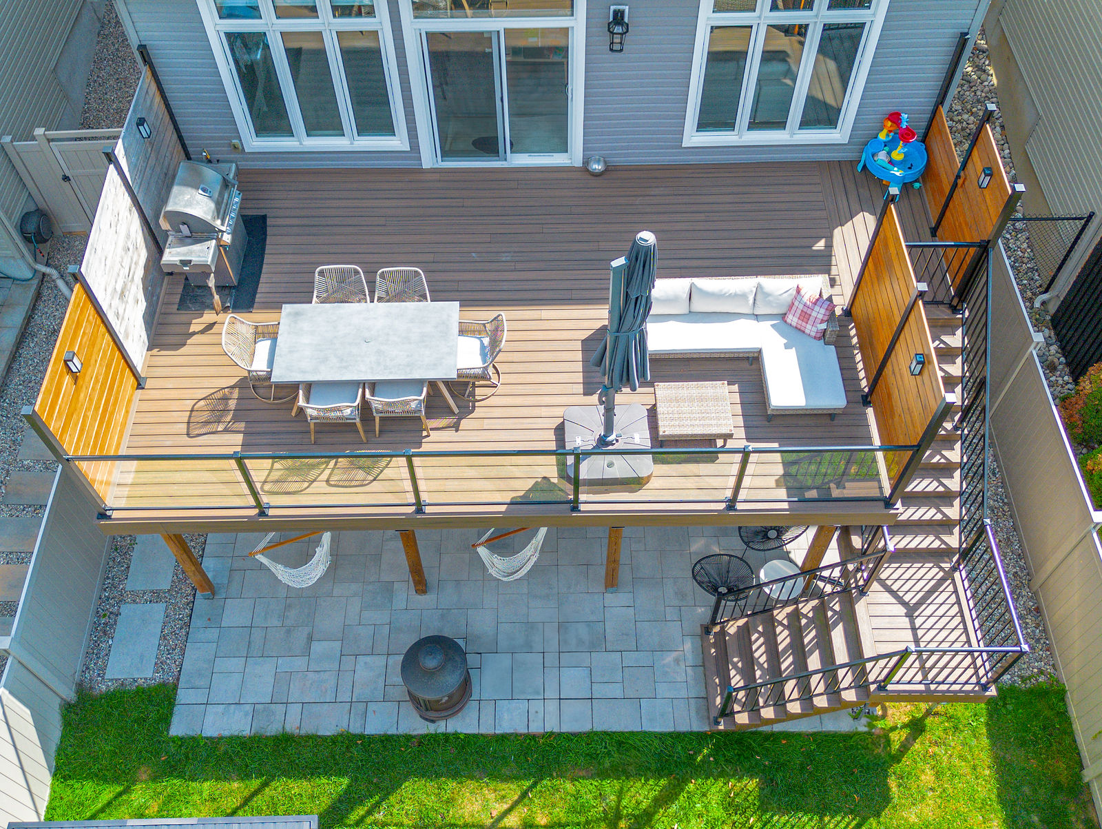 Main view of Elevated Deck with Covered Patio Lounge.