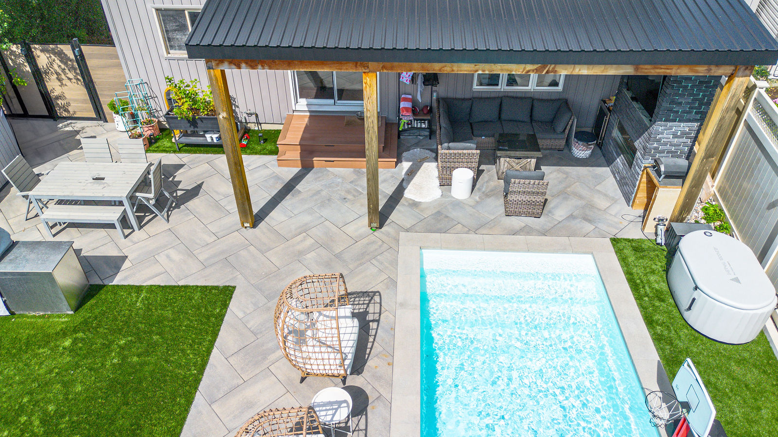 Main view of Compact Pool Courtyard with Covered Lounge.